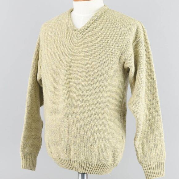 Vintage Chunky Knit Wool Blend Yellow Sweater, Men's Medium - Picture 5 of 10